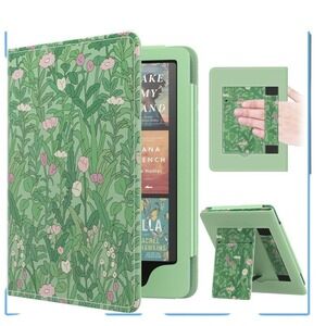 MoKo Kindle Paperwhite Case 11th Gen 6.8" Sage Green Floral Stand Hand Strap